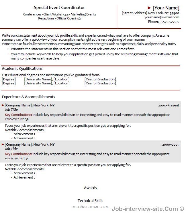 Resume for event manager sample