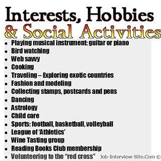 Hobbies section on resume examples