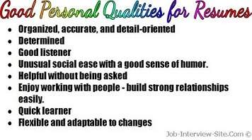 Personal characteristics for a resume