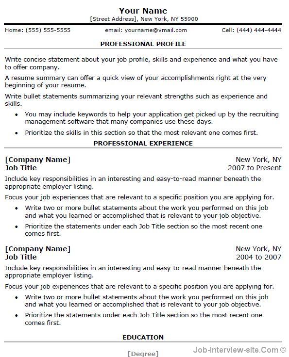 Ms word resume format resume template outline