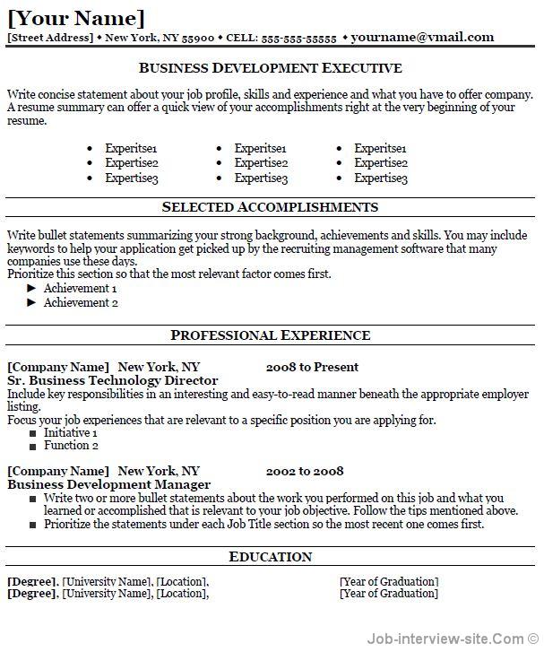 Professional business development resume sample