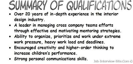 Resume Qualifications Sample 