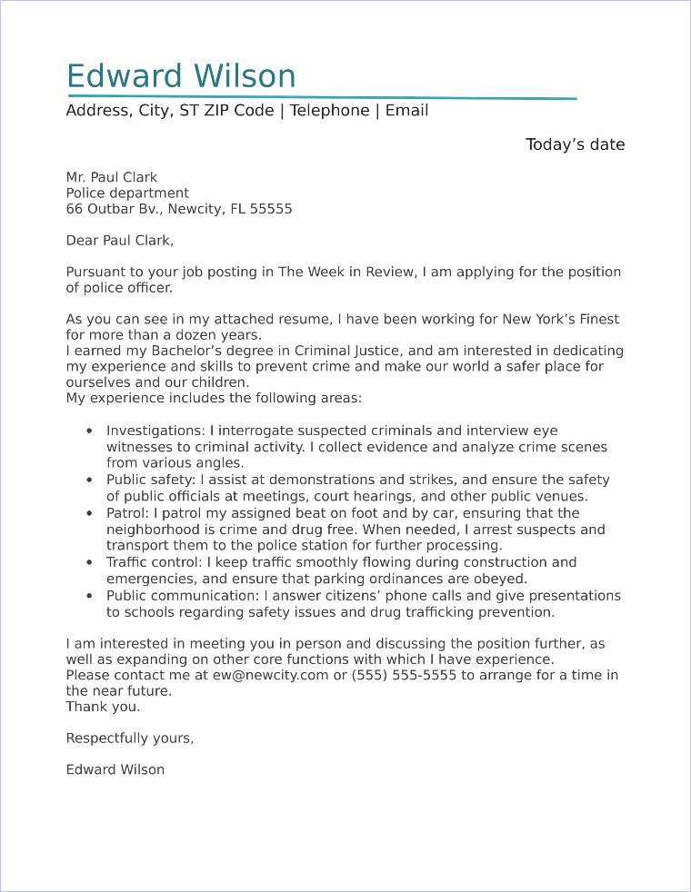 Police Officer Cover Letter Sample