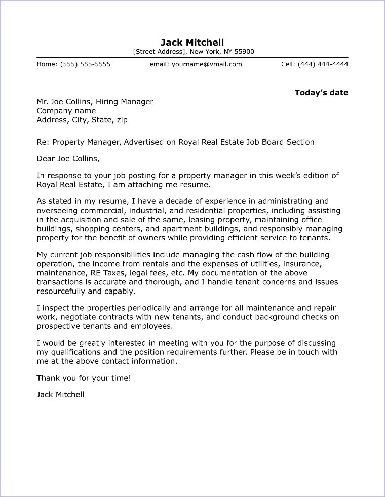 rental manager cover letter