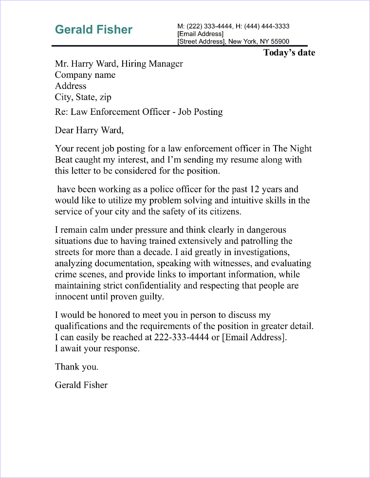 cover letter examples for law enforcement