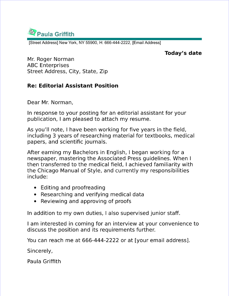 Editorial Assistant Cover Letter