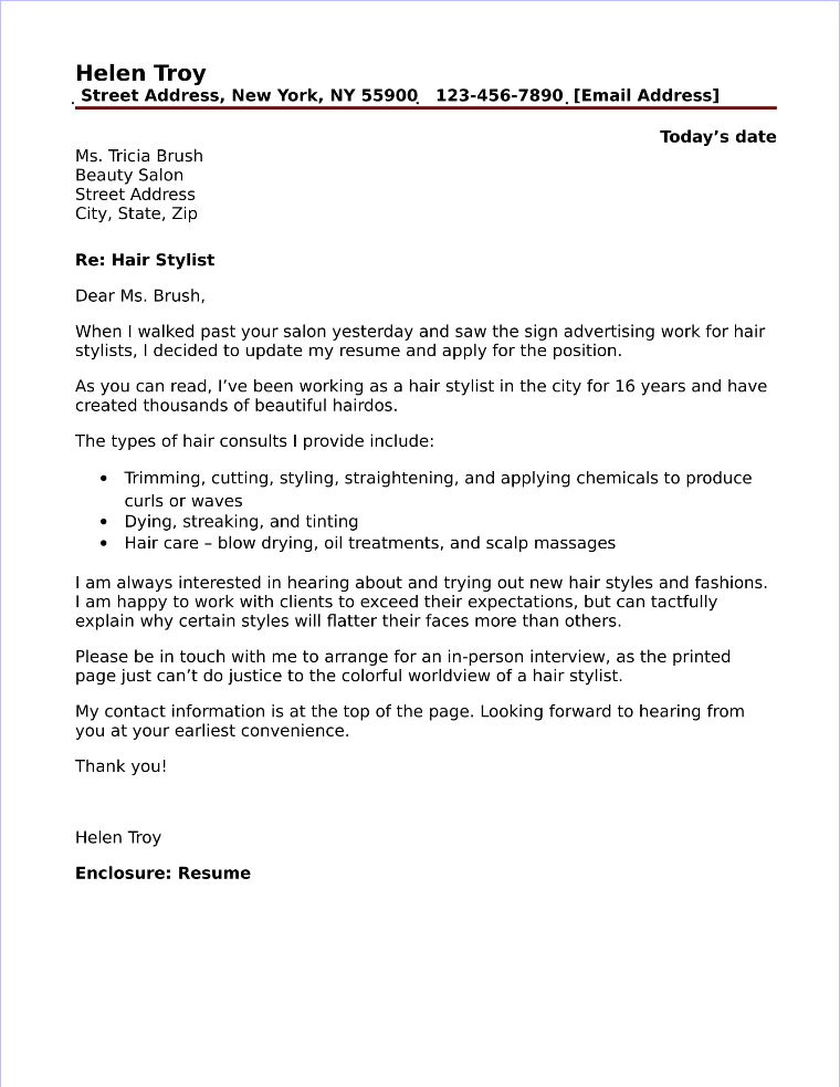 cover letter for apprentice hairdresser sample