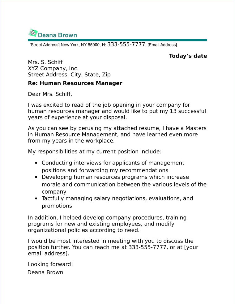 Human Resources Manager Cover Letter