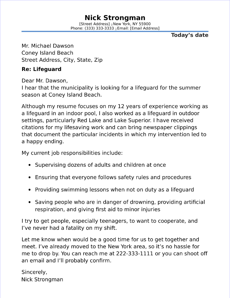 Lifeguard Cover Letter