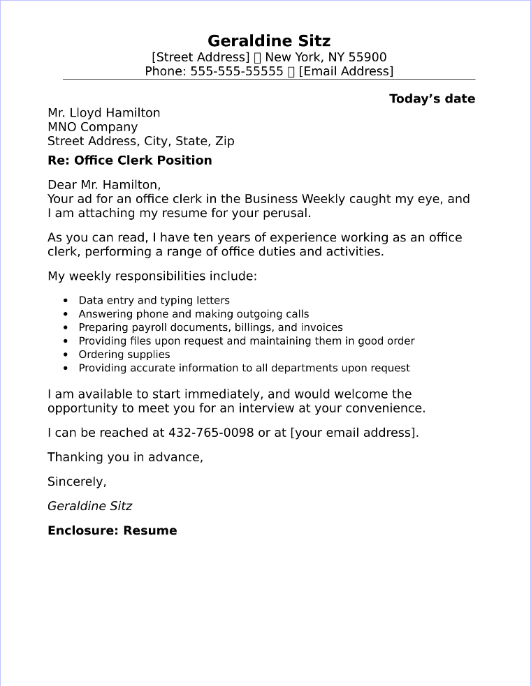 cover letter format for office job