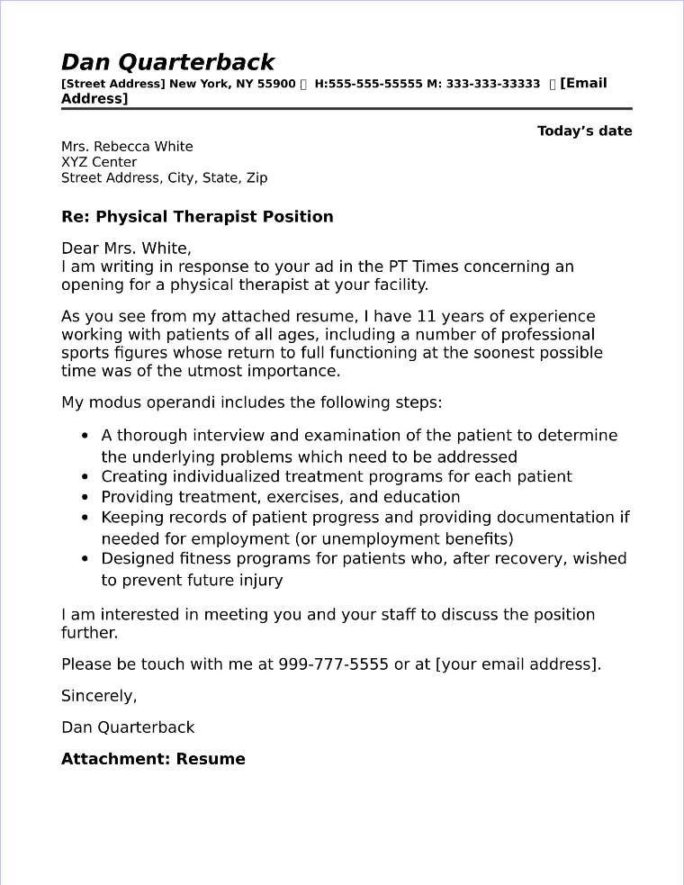 Cover Letter Physical Therapist For Your Needs Letter