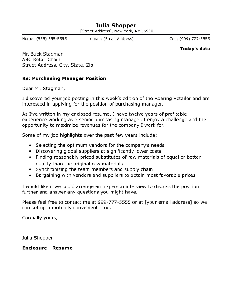 cover letter for job application for procurement