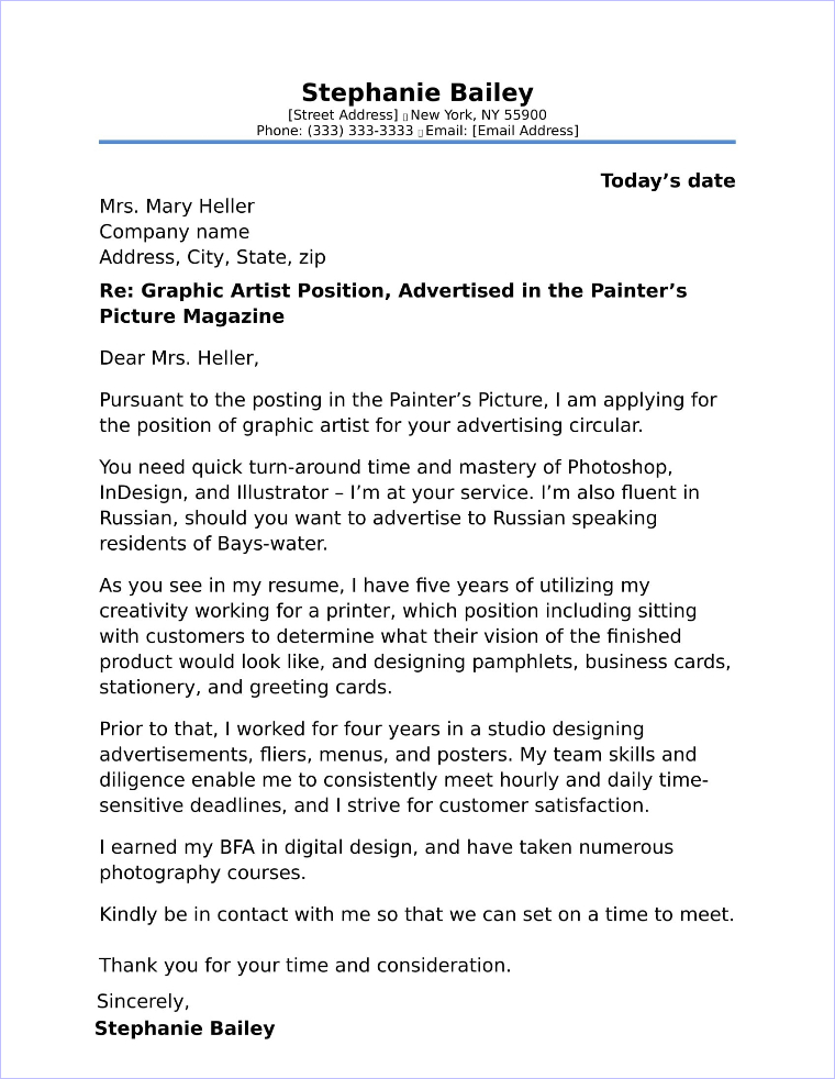 Photographer Cover Letter Sample