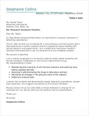 cover letter for job of research assistant