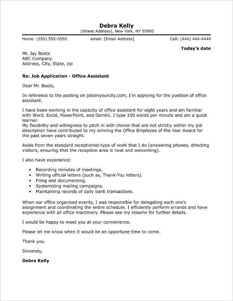 Admin Assistant Sample Cover Letter For Administrative Assistant