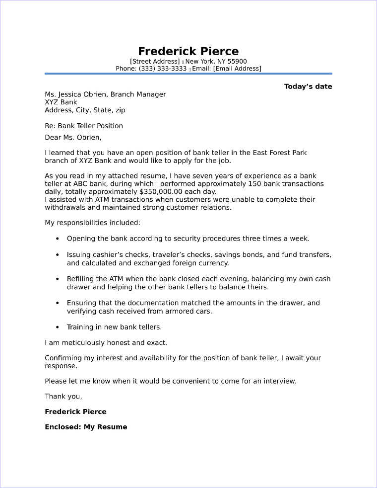 Job Application Cover Letter For Bank Large Photos Comfortable