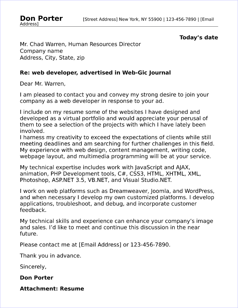 Web Developer Cover Letter from www.job-interview-site.com