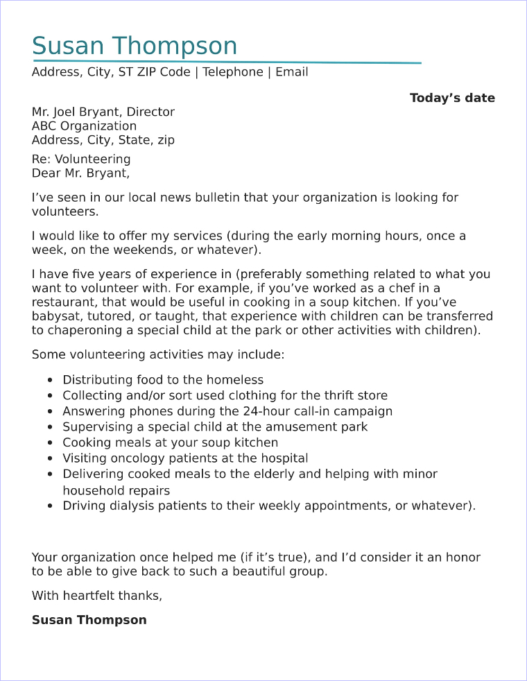 sample cover letter for volunteer jobs