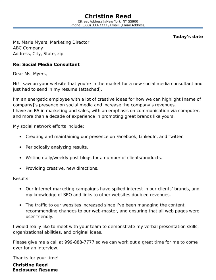 Social Media Cover Letter Sample