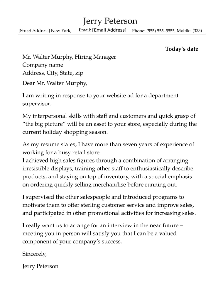 Retail Cover Letter Sample