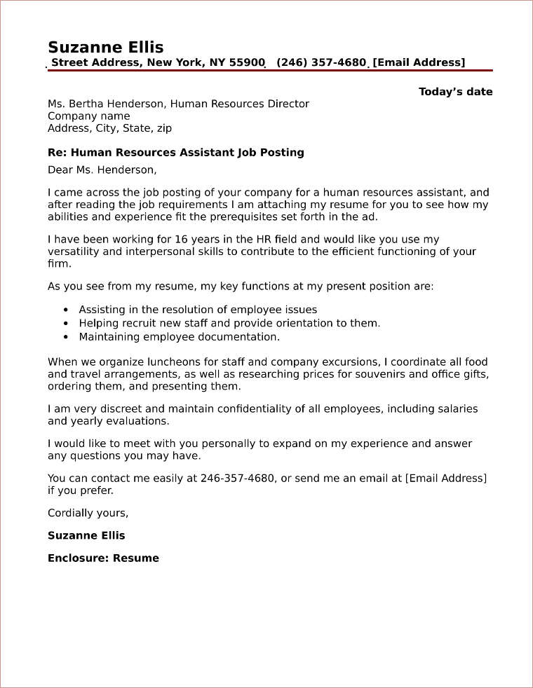 Sample covering letter for job application for hr jobs