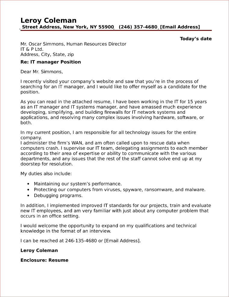 cover letter examples for information technology jobs