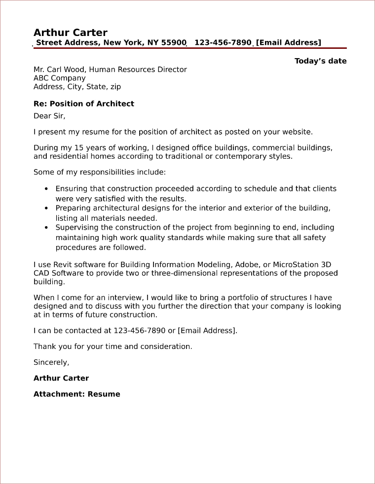 Architect Cover Letter Sample Architect Cover Letter Sample