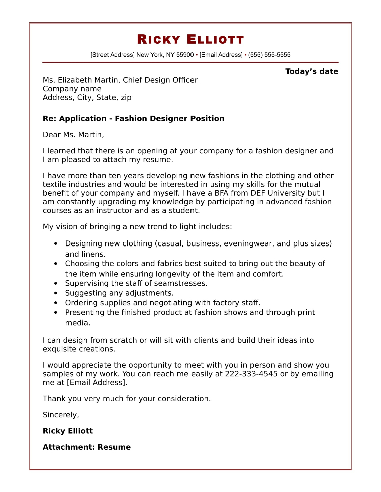cover letter fashion industry