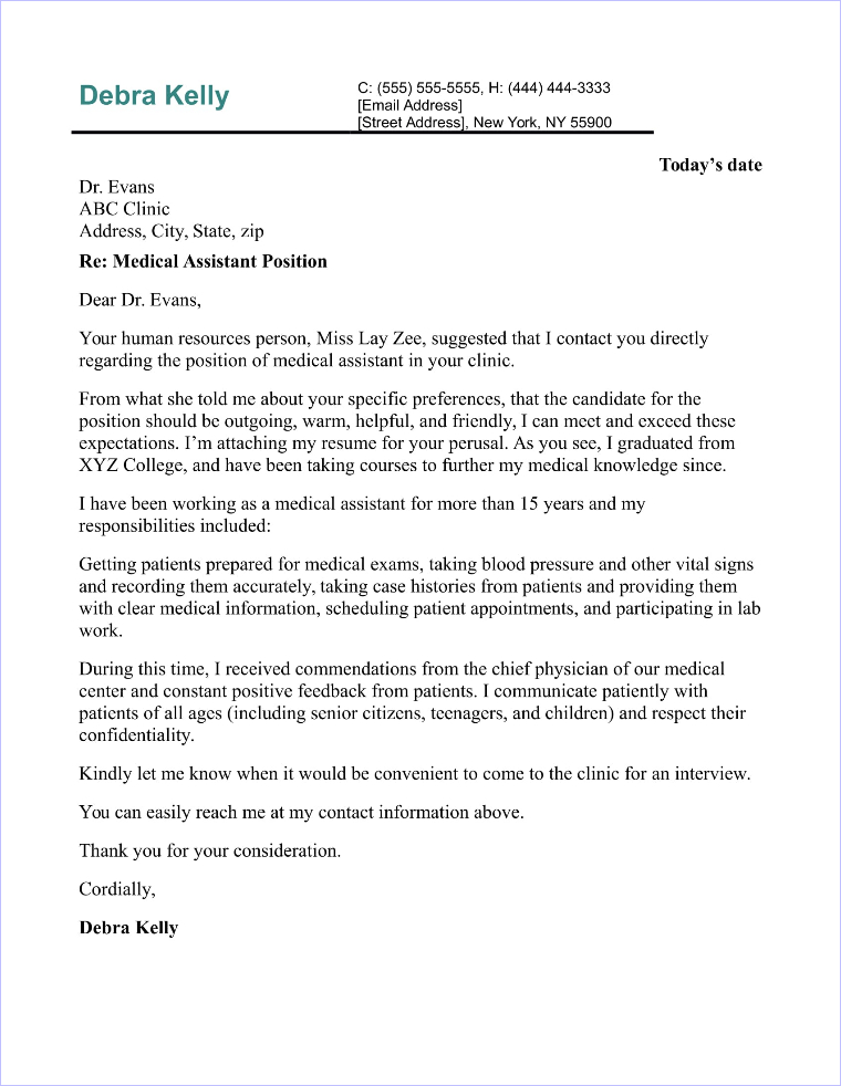 short cover letter examples medical assistant