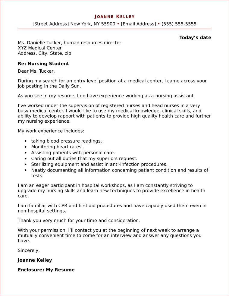 Nursing Student Cover Letter