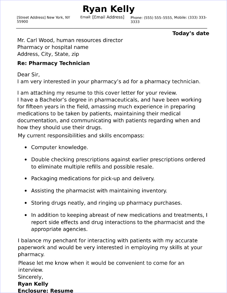 pharmacy assistant cover letter