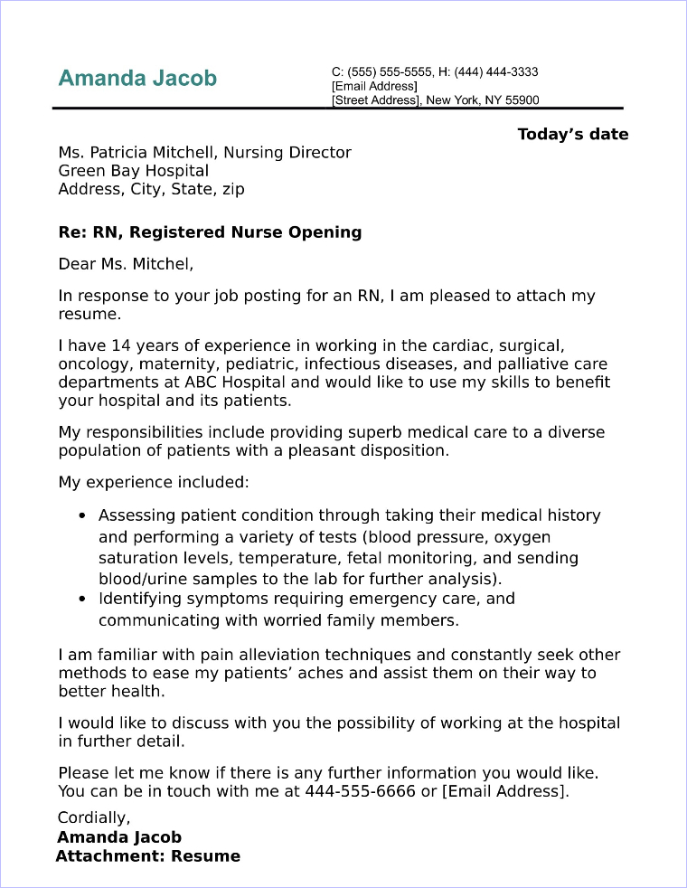 Registered Nurse Cover Letter Sample