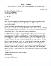 application letter for a position of a waitress