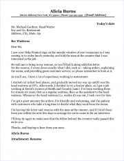 cover letter for waitress sample